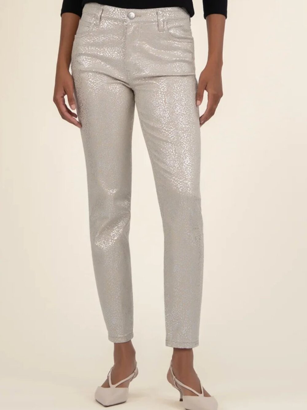 NWT Kut Charlize Metallic Coated High Rise Cigarette Leg